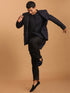 Men's Navy Blue Woven Blazer And Kurta Pant Set