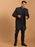 Men's Navy Blue Woven Blazer And Kurta Pant Set