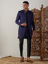 Men's Navy Blue Jacquard Indo With Kurta Pant Set