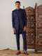 Men's Navy Blue Jacquard Sherwani With Kurta Pant Set