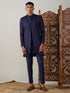 Men's Navy Blue Jacquard Sherwani With Kurta Pant Set