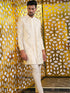 Men's Cream Mirror Indo Western Sherwani With Pant Set