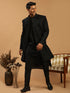Men's Black Glitter Indo Sherwani With Kurta Pant Set