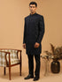 Men's Navy Blue Glitter Indo Western Sherwani Set