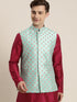Men's Green Embroidered Ethnic Jacket