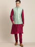 Men's Light Green Nerhu Jacket With Dark Pink Kurta Pyjama Set