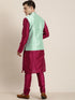 Men's Light Green Nerhu Jacket With Dark Pink Kurta Pyjama Set