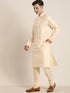 Men's Beige Mirror Work Kurta With Churidar With Ethnic Jacket