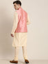 Men's Beige Mirror Work Kurta With Churidar With Ethnic Jacket
