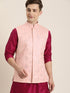 Men's Fuchsia & Pink Solid Kurta With Churidar & Nehru Jacket