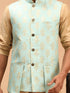 Men's Green Woven Design Ethnic Jacket And Rose Gold Kurta And Pyjama Set