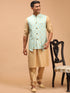Men's Green Woven Design Ethnic Jacket And Rose Gold Kurta And Pyjama Set