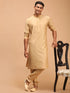 Men's Gold Woven Design Flap Ethnic Jacket And Rose Gold Kurta And Pyjama Set