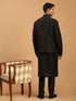 Men's Black Mirror Jacket With Kurta Pant And Dupatta Set
