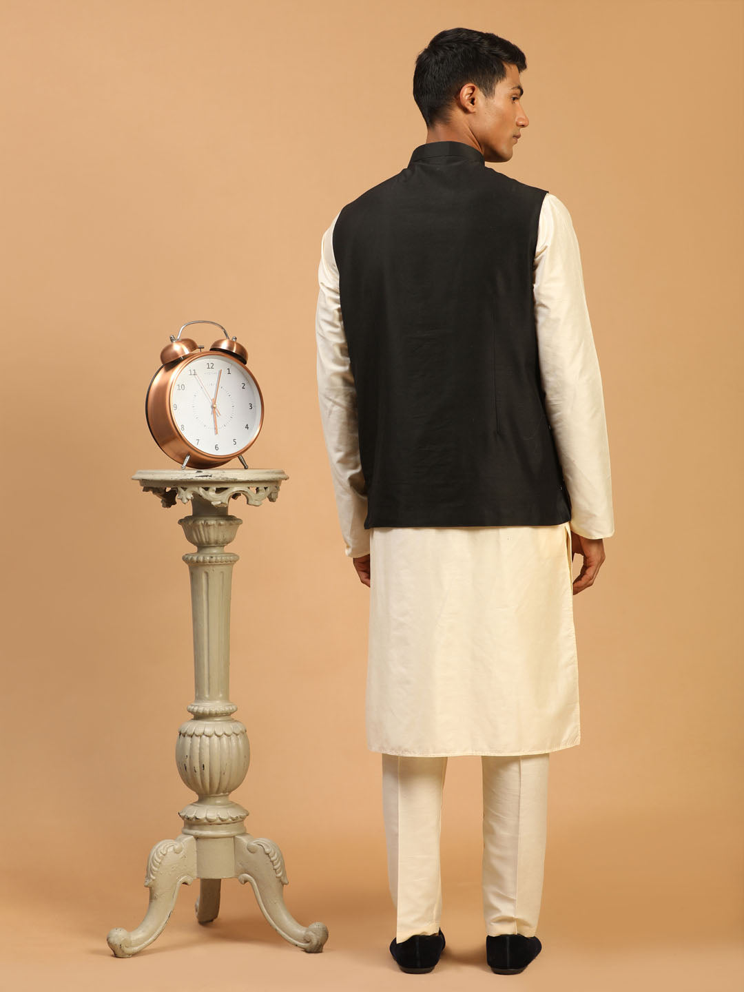 Men's Black Mirror Jacket With Kurta Pant Set