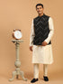 Men's Black Mirror Jacket With Kurta Pant Set