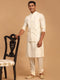Men's Cream Mirror Jacket With Kurta Pyjama Set
