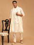 Men's Cream Mirror Jacket With Kurta Pyjama And Dupatta Set