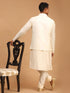Men's Cream Mirror Jacket With Kurta Pyjama And Dupatta Set