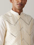 Men's Cream Mirror Jacket With Pleated Kurta Pyjama Set