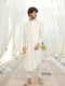 Men's Cream Mirror Jacket With Pleated Kurta Pyjama Set