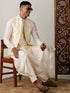 Men's Cream Mirror Jacket With Pleated Kurta Pyjama Set