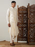 Men's Cream Mirror Jacket With Pleated Kurta Pyjama Set