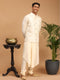 Men's Cream Mirror Jacket With Pleated Kurta Pyjama Set