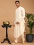 Men's Cream Mirror Jacket With Pleated Kurta Pyjama Set