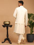 Men's Cream Mirror Jacket With Pleated Kurta Pyjama And Dupatta Set
