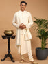 Men's Cream Mirror Jacket With Pleated Kurta Pyjama And Dupatta Set