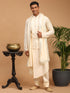 Men's Cream Mirror Jacket With Pleated Kurta Pyjama And Dupatta Set