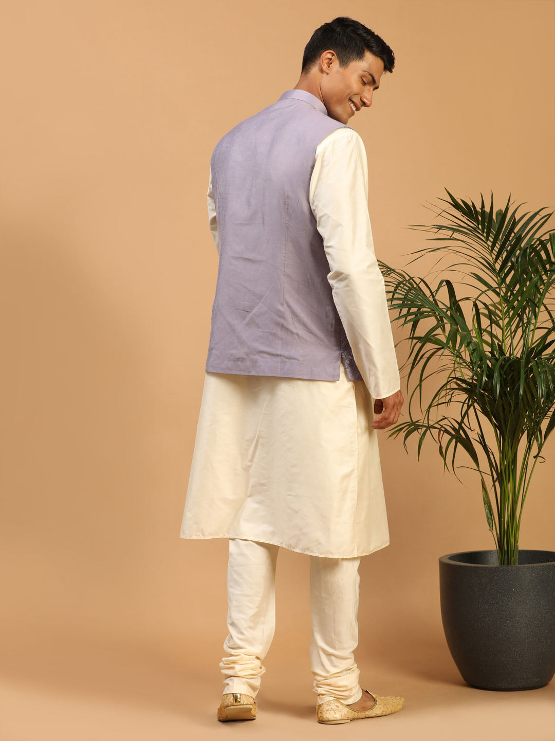 Men's Purple Mirror Jacket With Kurta Pyjama Set