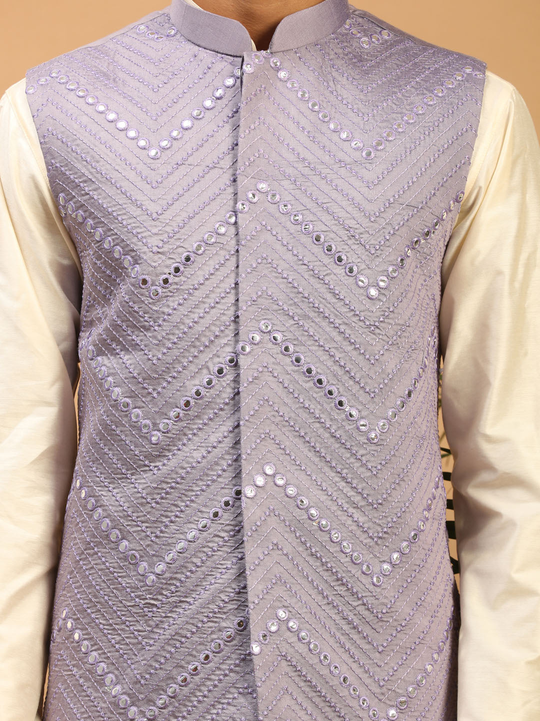 Men's Purple Mirror Jacket With Kurta Pyjama Set