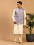 Men's Purple Mirror Jacket With Kurta Pyjama Set
