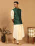 Men's Green Embellished Jacket And Cream Pleated Kurta Pant Set