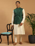 Men's Green Embellished Jacket And Cream Kurta Pant Set