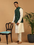 Men's Green Embellished Jacket And Cream Kurta Pant Set