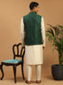 Men's Green Embellished Jacket And Cream Kurta Pant Set