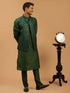 Men's Green Embellished Jacket And Green Kurta And Pant Set