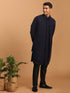 Men's Navy Blue Printed Jacket Kurta Pant Set