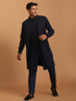 Men's Navy Blue Printed Jacket Kurta Pant Set