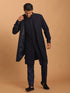Men's Navy Blue Printed Jacket Kurta Pant Set