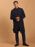 Men's Navy Blue Printed Jacket Kurta Pant Set