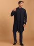 Men's Navy Blue Printed Jacket Kurta Pant Set