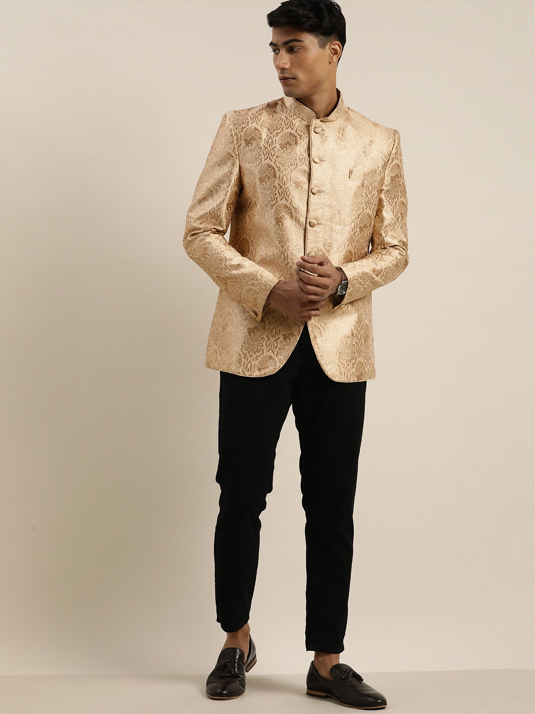 Men's Rose Gold Ethnic Woven Jodhpuri