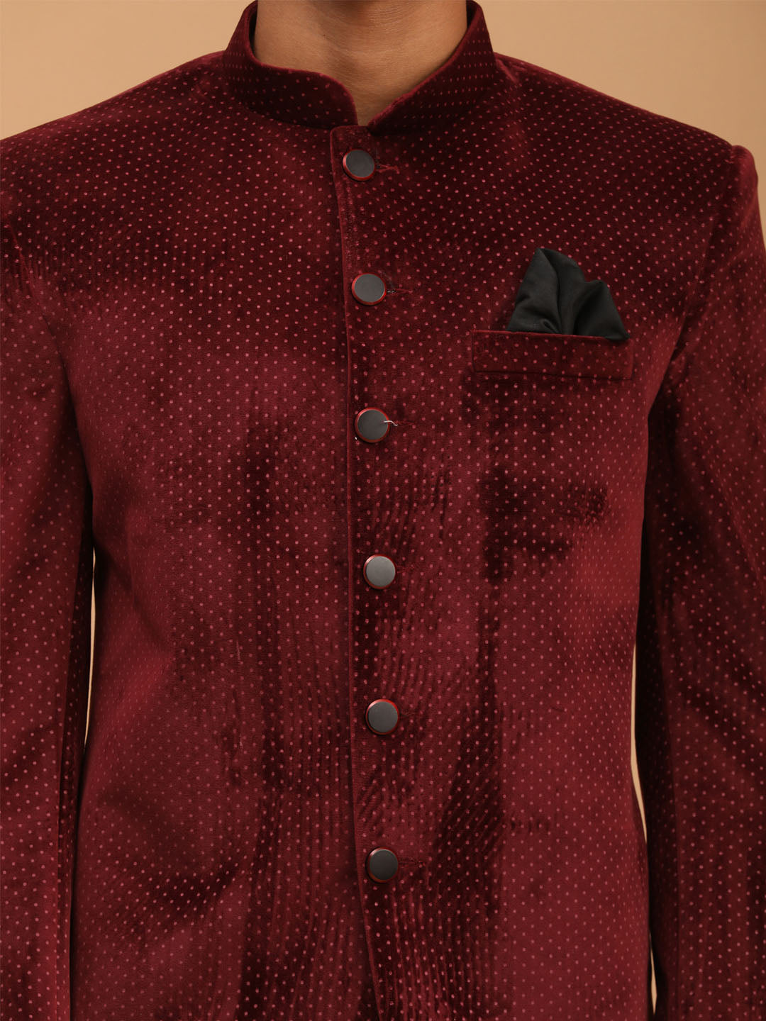 Men's Maroon Polka Dot Printed Velvet Jodhpuri
