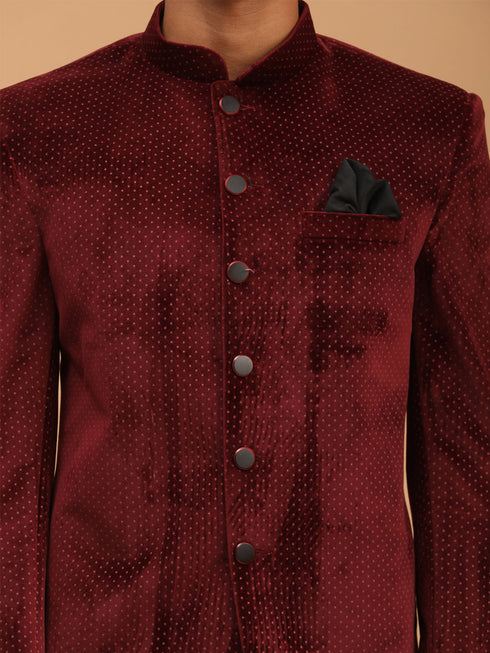 Men's Maroon Polka Dot Printed Velvet Jodhpuri