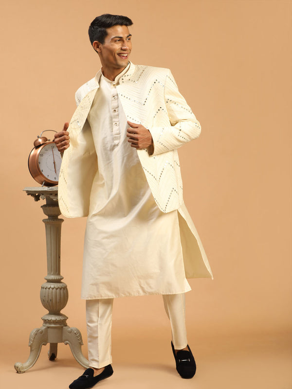 Men's Cream Mirror Jodhpuri With Kurta Pant Set