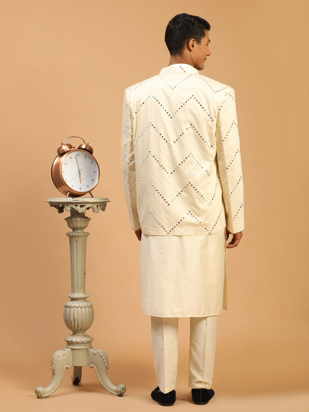 Men's Cream Mirror Jodhpuri With Kurta Pant Set